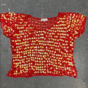 Sequin Floral Paillette Top Sz M